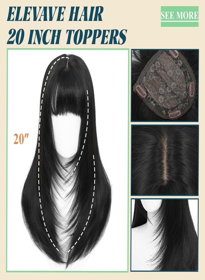 ELEVAVE Hair Toppers for Women with Thinning Hair, 20 Inch Toppers Hairpieces for Women Clip in Bangs 360° 3D Realistic Scalp (Black, Wispy Bangs) - Image 2